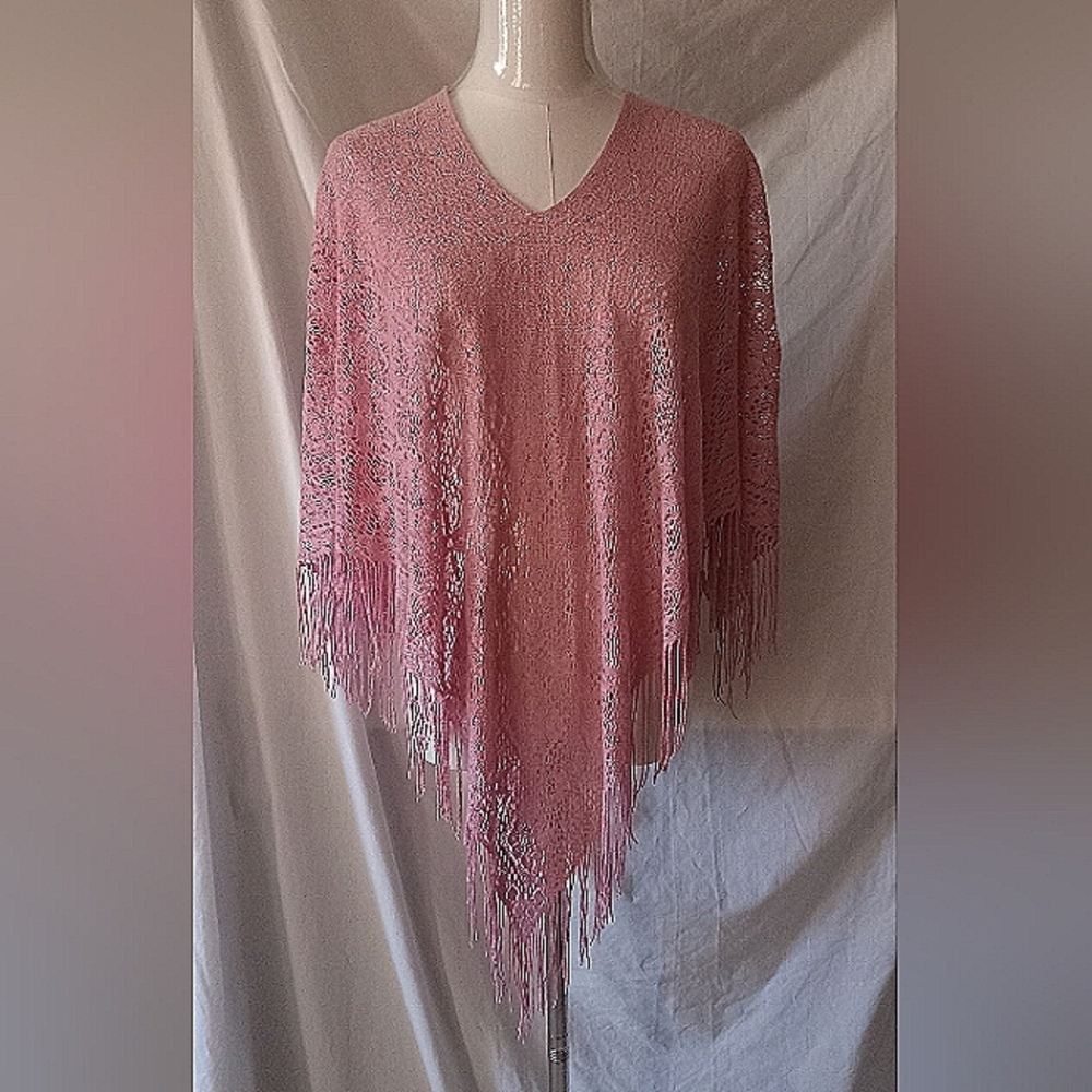 Vintage Womens Pink Lace Poncho By Wrapper - One Size